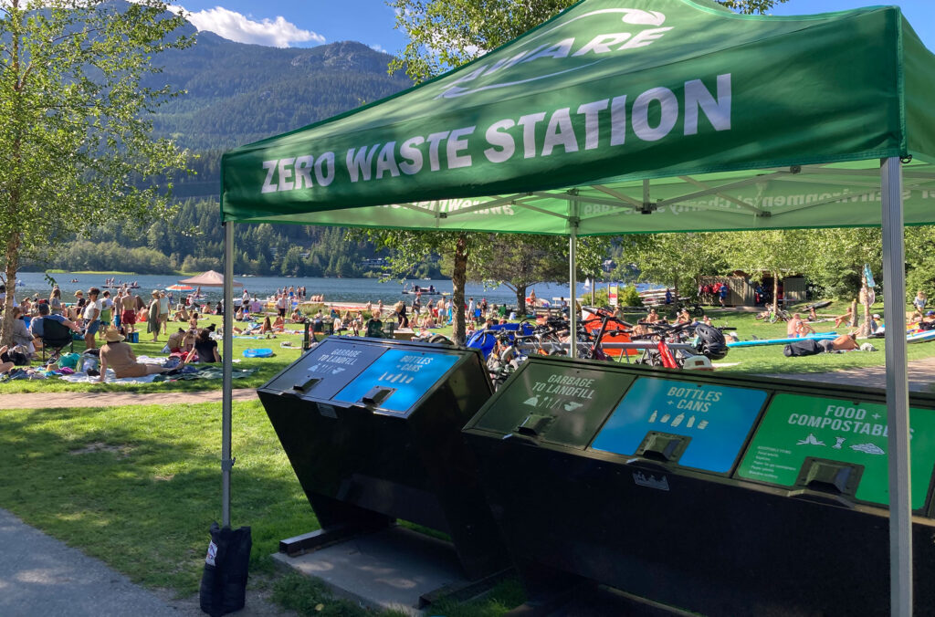 AWARE's Waste Hero tent set up at Rainbow Park in Whistler.