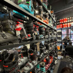 Rows of ski boots at the Fanatyk Co. store in Whistler.