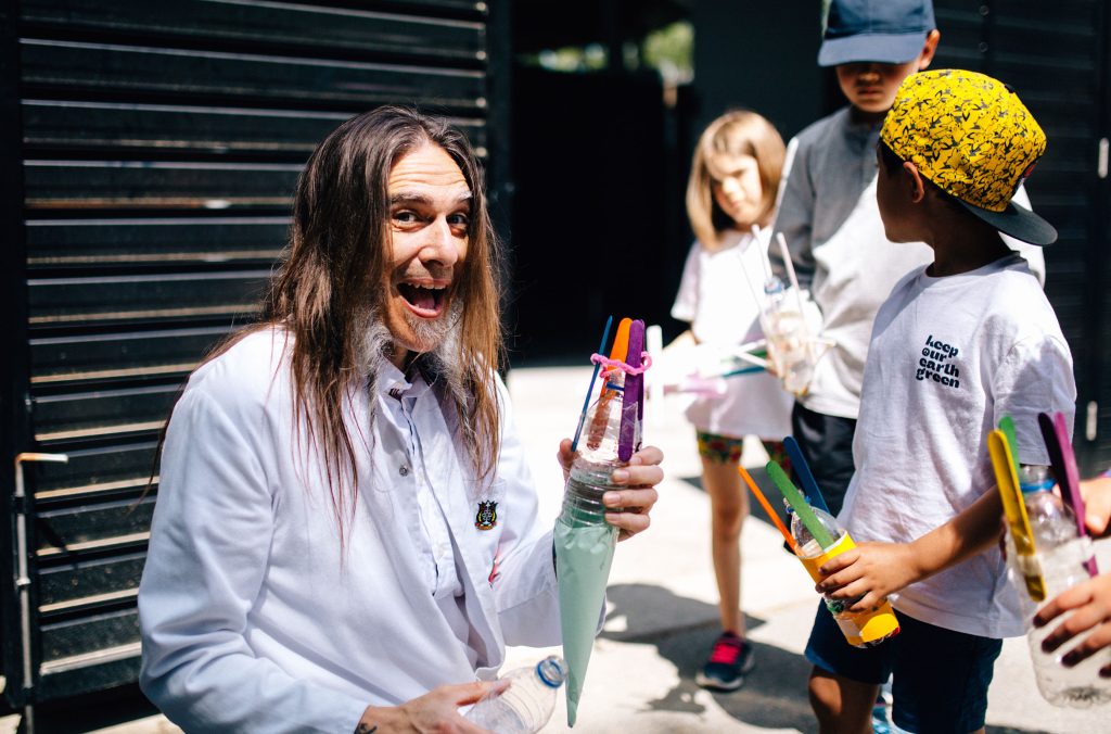 Orbax and Pepper leading a science workshop at the Whistler Children's Festival.
