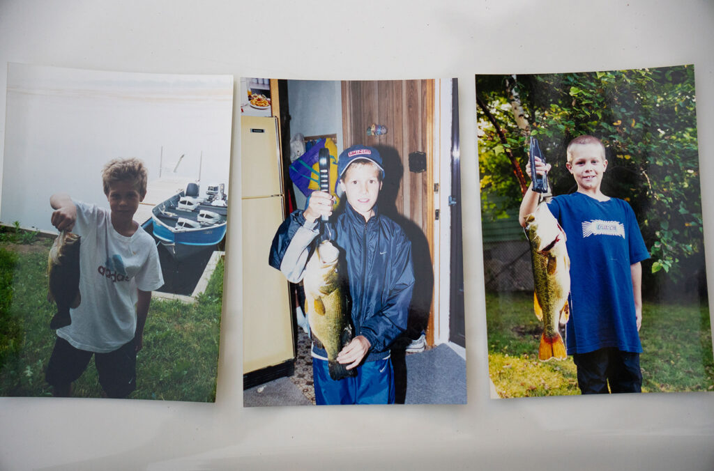 Three photos of fishing guide Matthew Prosdocimi in his youth. In all three he proudly holds up a fish.