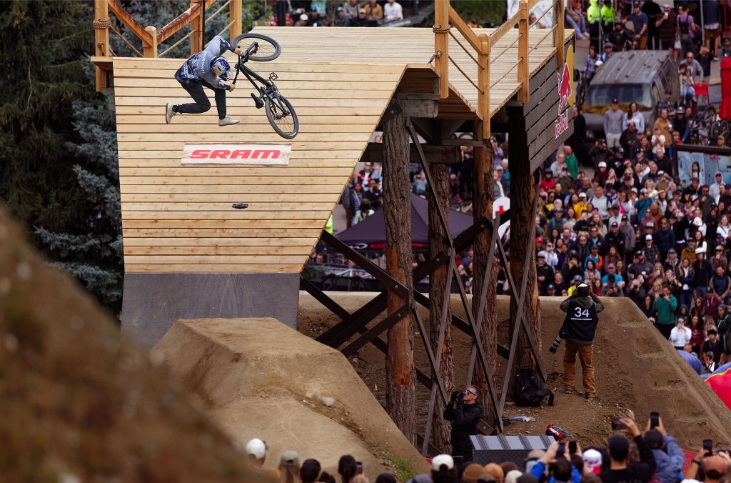 Mountain bike rider Emil Johansson during the slopeside event at Crankworx Whistler.