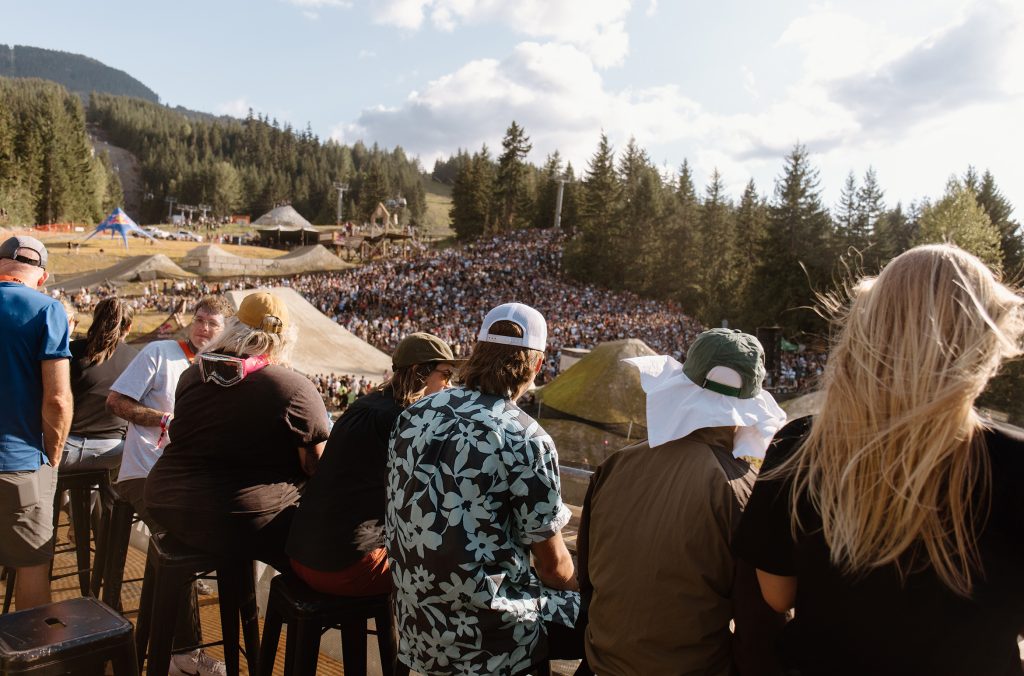 The view from the VIP area at Crankworx Whistler overlooking The Boneyard area of the Whistler Mountain Bike Park.