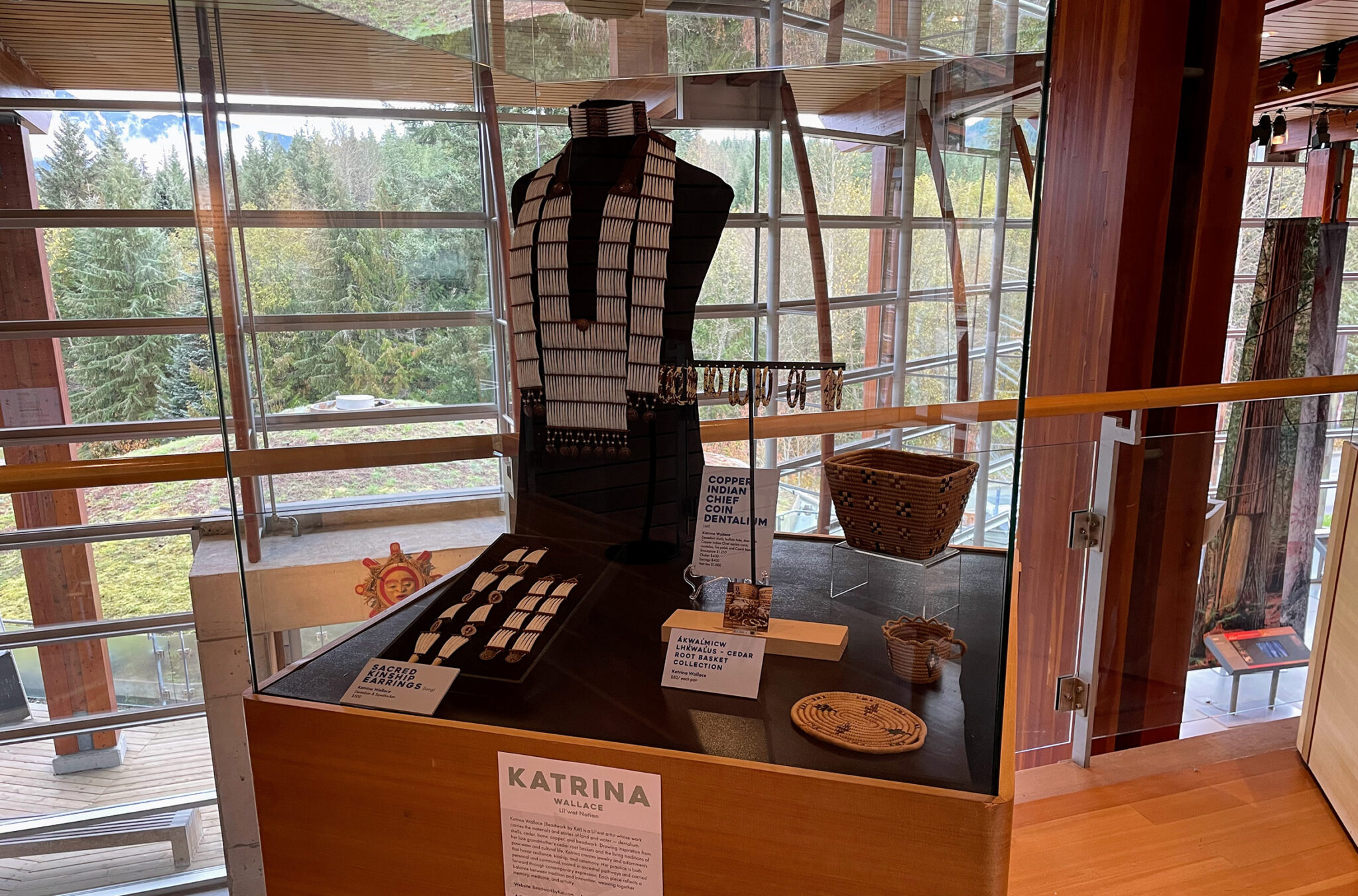 The jewellery of designers, Katrina Wallace and Kolten Khasalus at the Woven Pathways exhibit at the Squamish Lil'wat Cultural Centre.