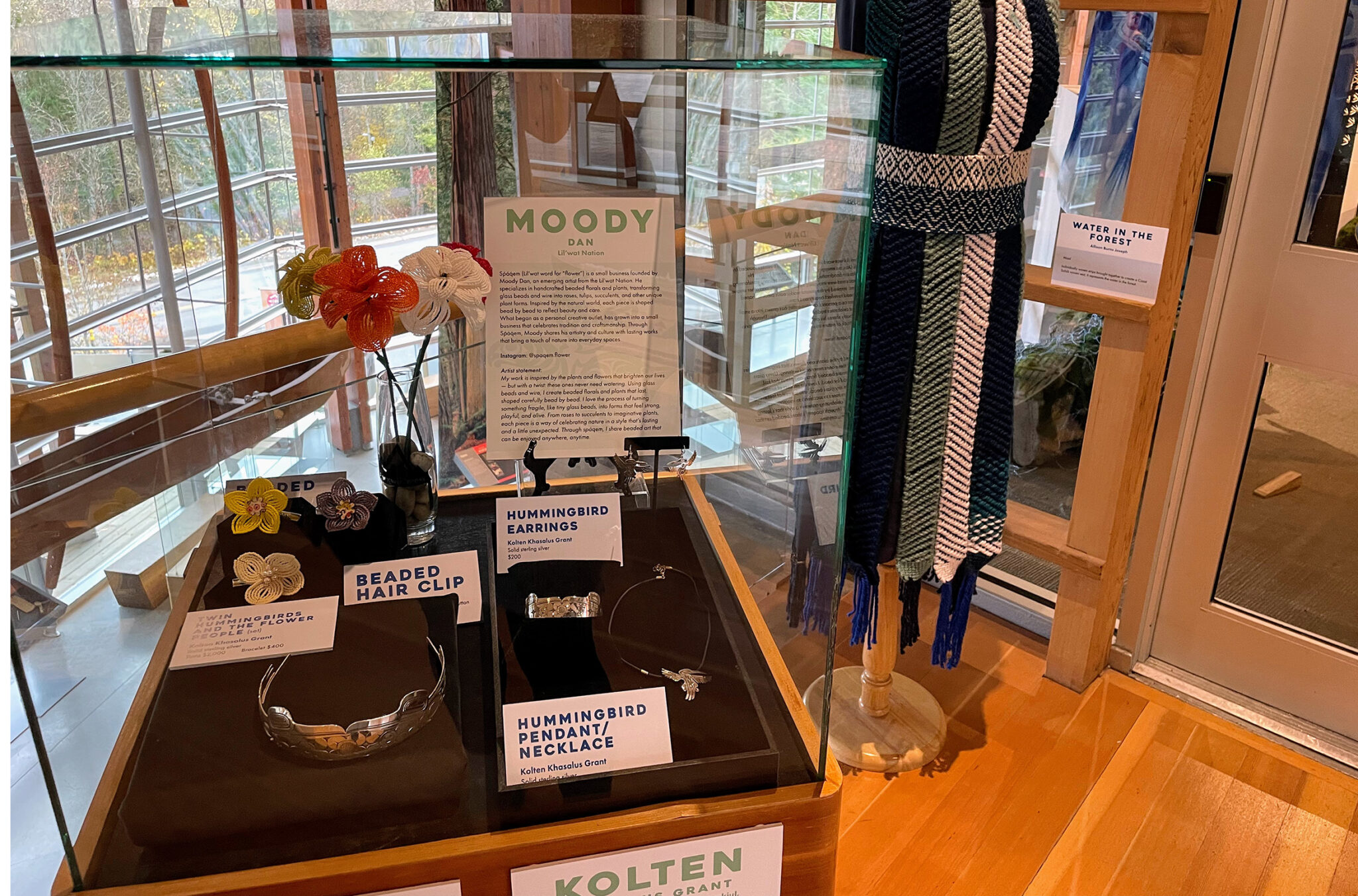 The work of designers, Moody Dan and Kolten Khasalus at the Woven Pathways exhibit at the Squamish Lil'wat Cultural Centre.