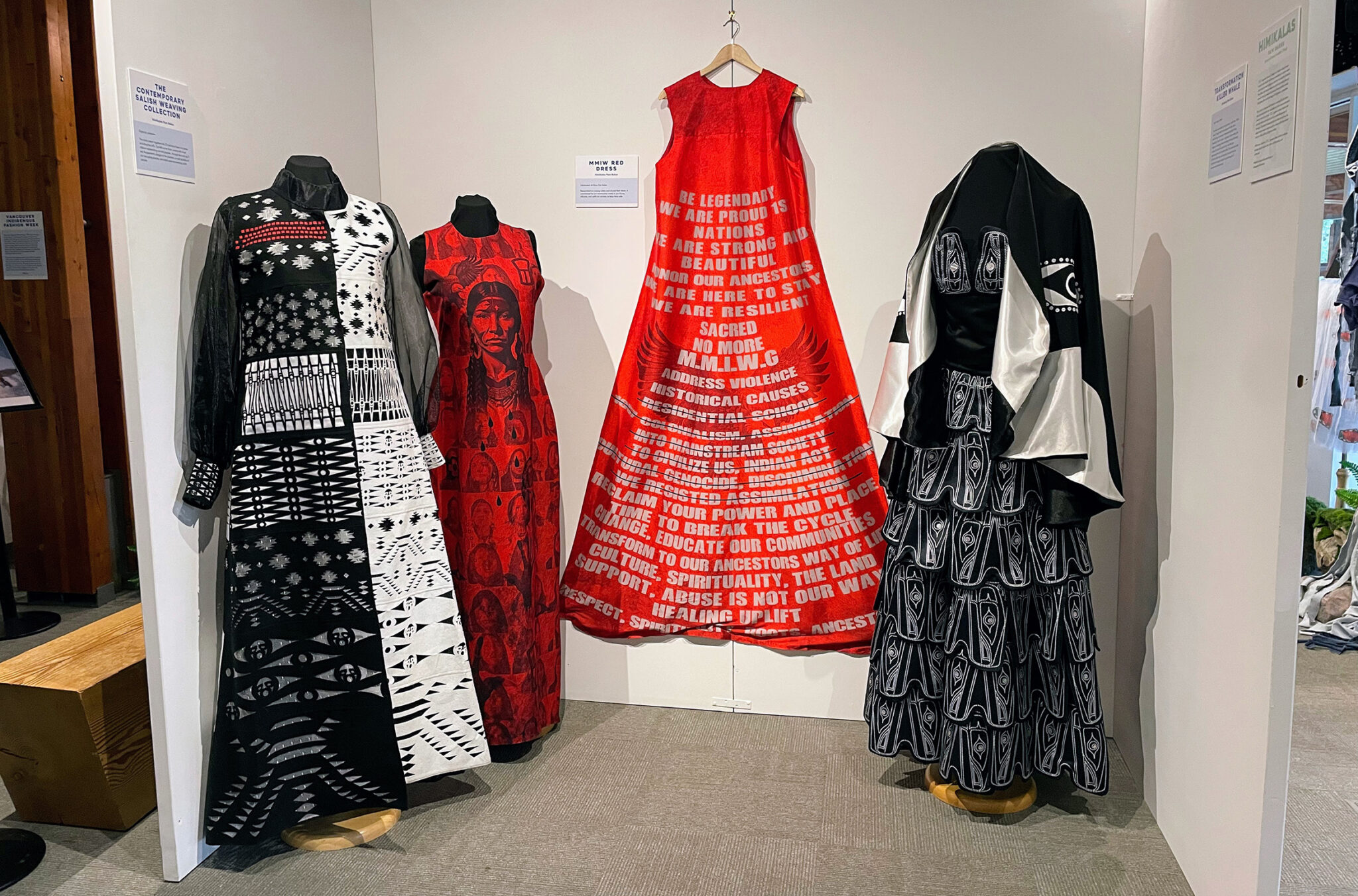 The work of designer, Himikalas Pam Baker at the Woven Pathways exhibit at the Squamish Lil'wat Cultural Centre.