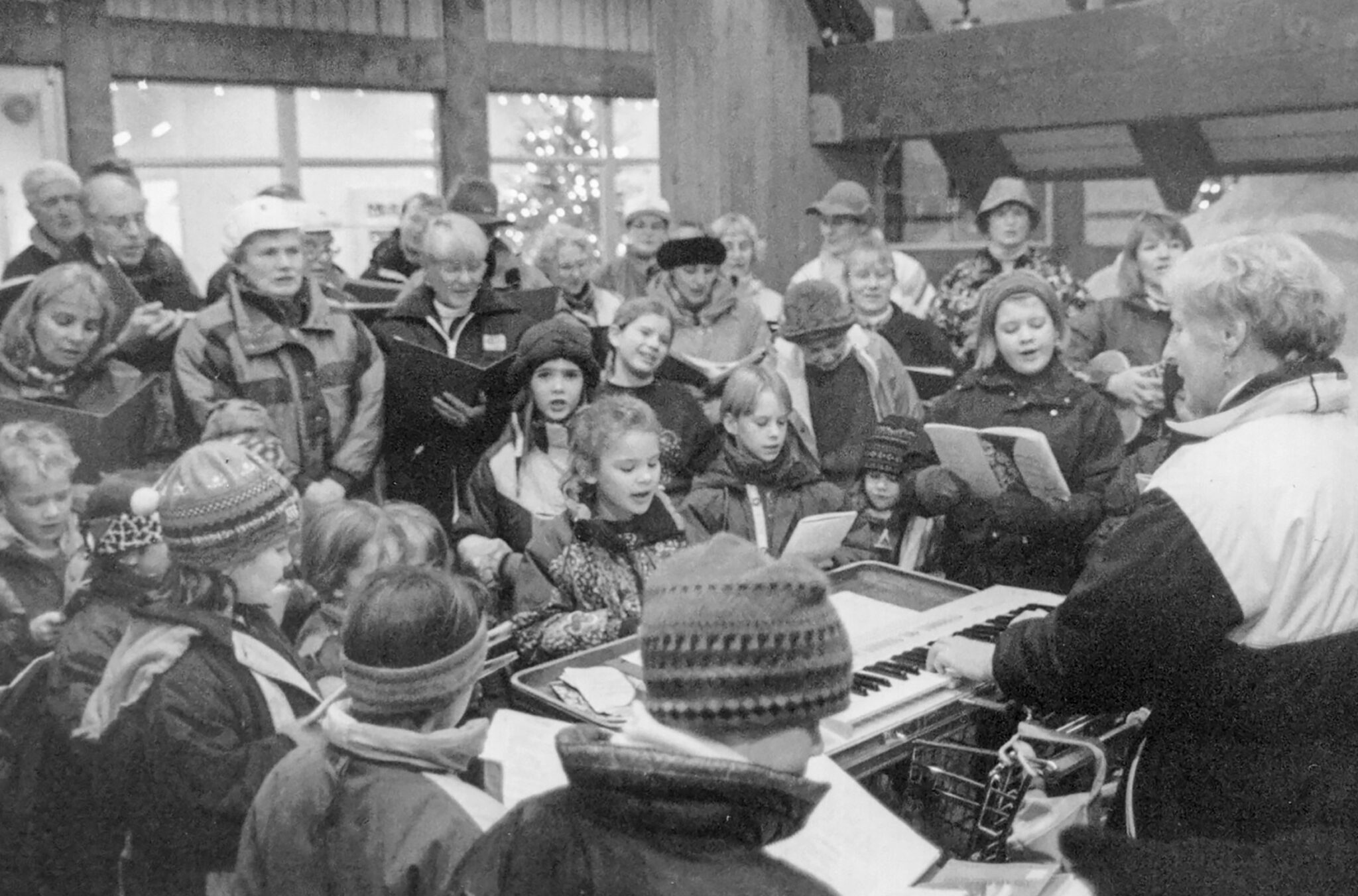 The Whistler Children's Choir practicing for caroling in 1993.