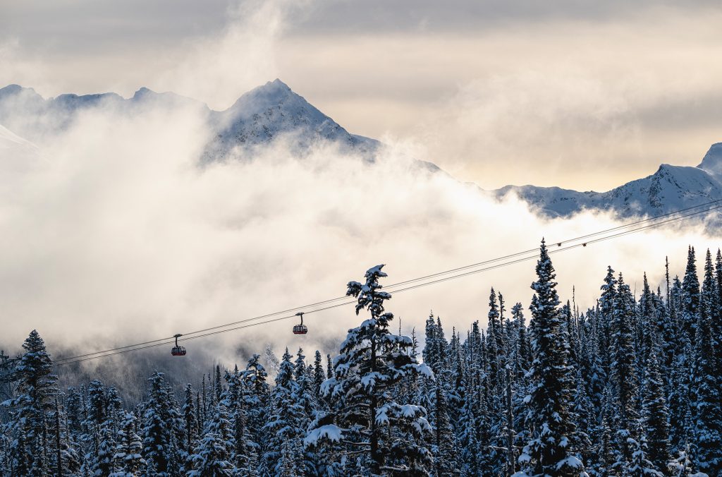 The PEAK 2 PEAK Gondola in the mountain mists in Whistler.