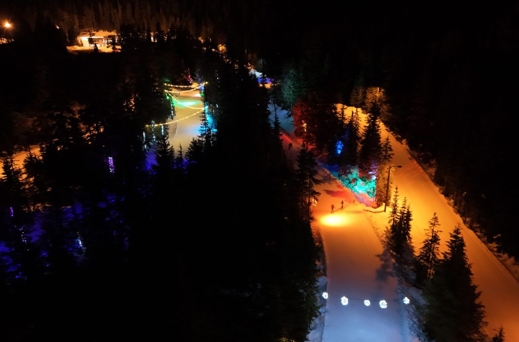 The Neverland Starlight Loop out at Whistler Olympic Park is a nighttime cross-country trail lit by fairy lights. 