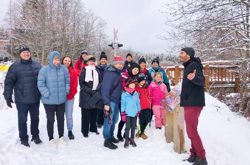Ryan Powell, owner/operator of Whistler Valley Tours talks to a group tour at Whistler's Rainbow Park.