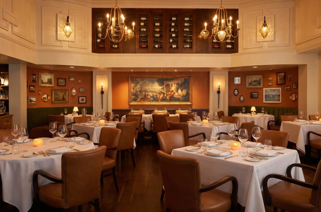 The elegant dining room at Trattoria di Como.