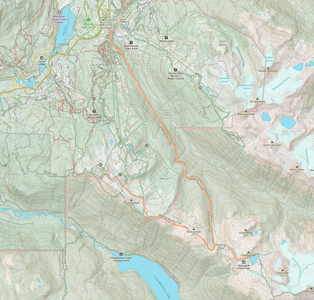 Map of the trail to the Kees and Claire Hut courtesy of Gaia GPS.