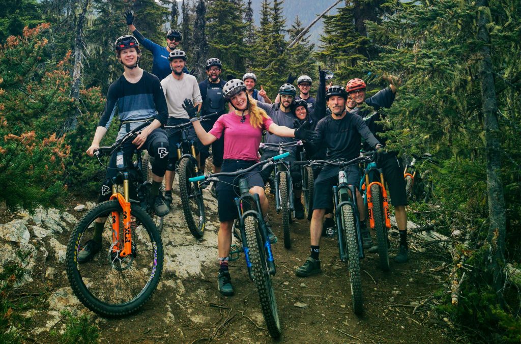 A group of mountain bike riders on a Monday Night Ride in Whistler.