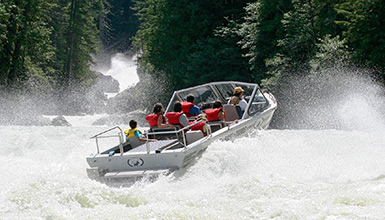 Jet boating on a river near Whistler