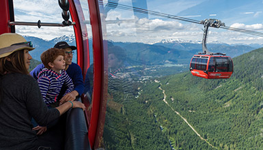 People riding the PEAK 2 PEAK Gondola in Whistler BC