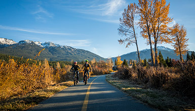People riding the Valley Trail in Whistler BC