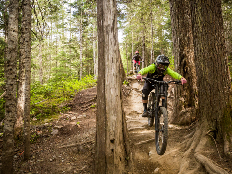 Kids mountain bike lesson in Whistler Bike Park.