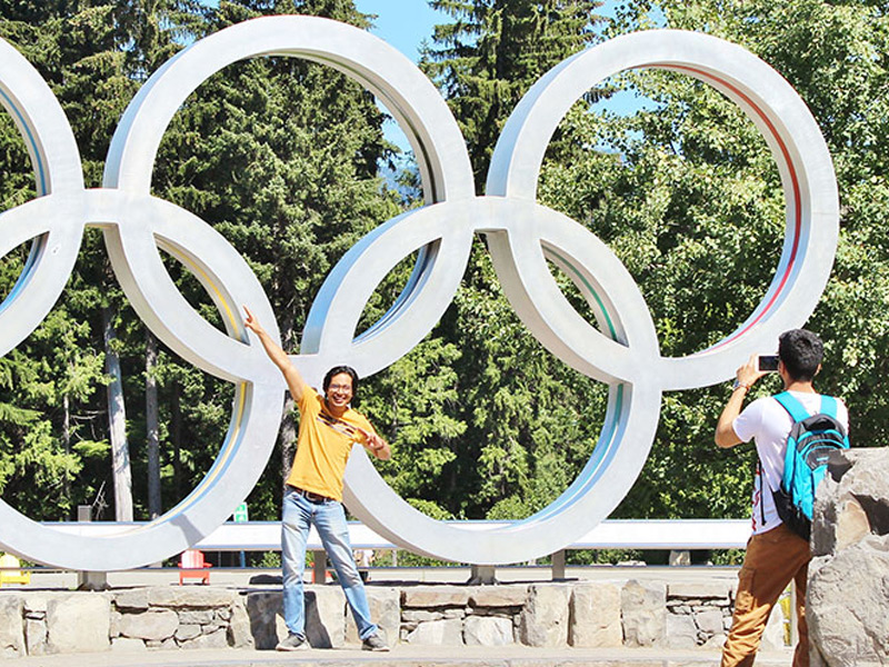 Guests sightseeing around the Whistler Valley with scenic mountain and lake views.