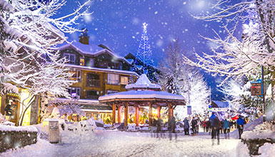 Whistler Village all lit up for the holidays