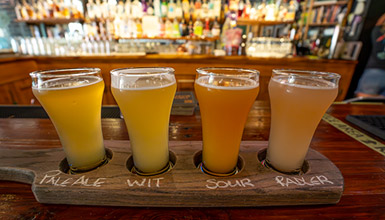 A flight of delicious craft beer at a Whistler brew pub