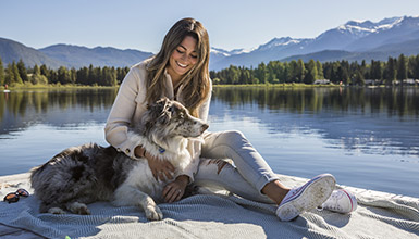 Person with dog at Alta Lake in Whistler