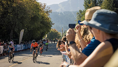 People cheering at the finish line during RBC GranFondo Whistler