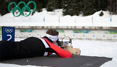 At the biathlon target range at Whistler Olympic Park