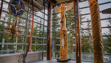Ed Noisecat’s new house pole at the Squamish Lil’wat Cultural Centre