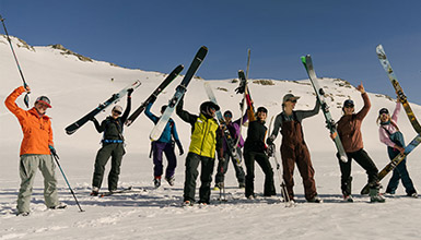 Women skiers at a women-only camp at Whistler Blackcomb