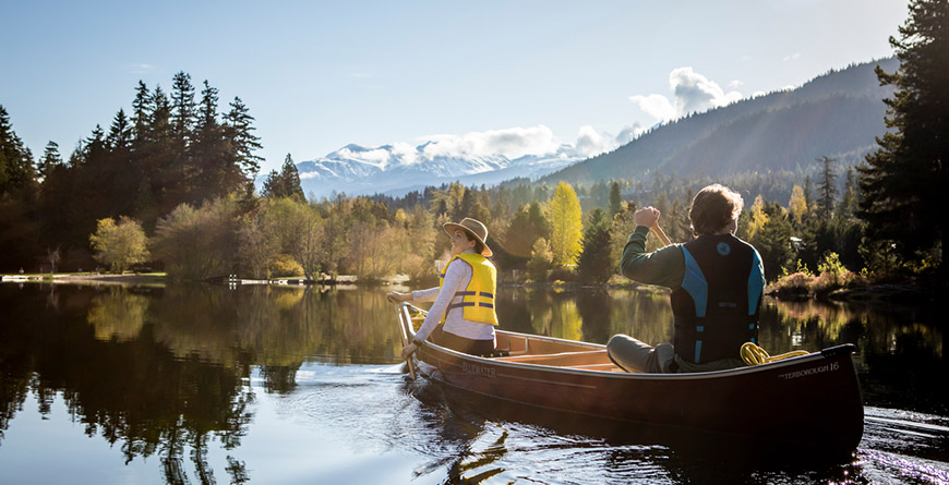 Canoeing on a lake close to Whistler Village